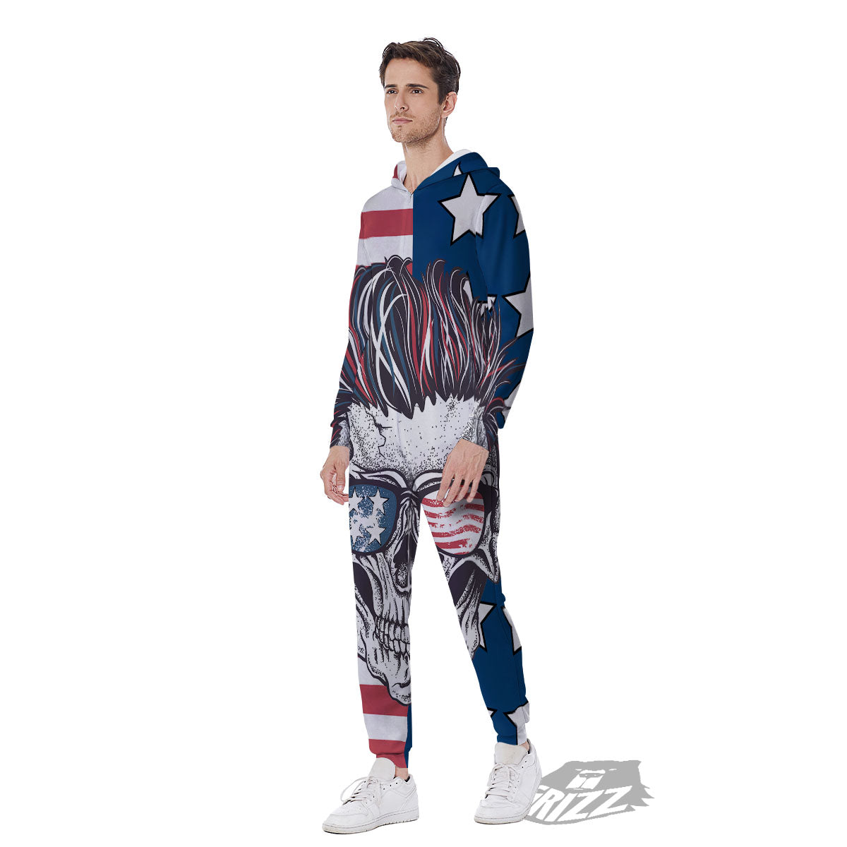 Skull With Sunglasses American Print Men's Jumpsuit-grizzshop