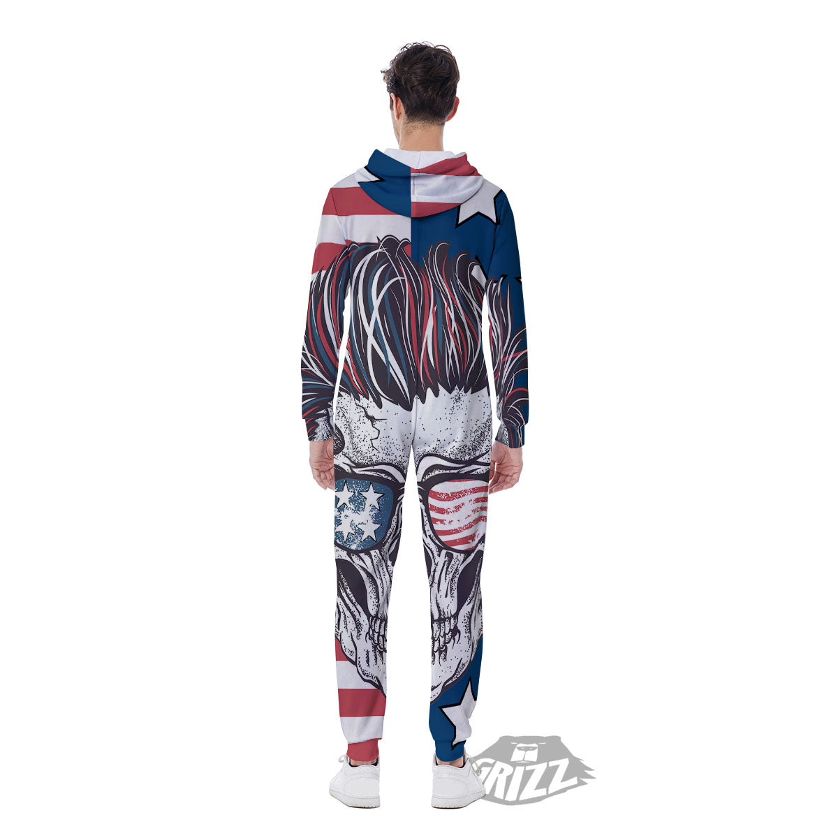 Skull With Sunglasses American Print Men's Jumpsuit-grizzshop