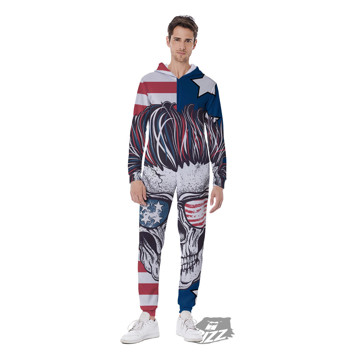 Skull With Sunglasses American Print Men's Jumpsuit-grizzshop