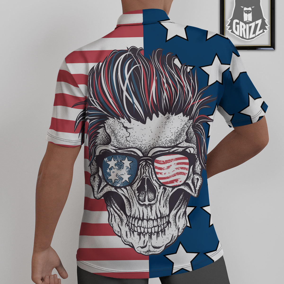 Skull With Sunglasses American Print Untucked Shirts-grizzshop