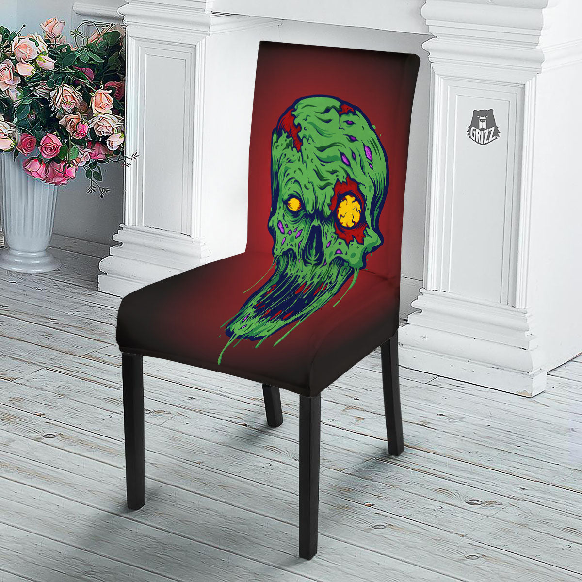 Skull Zombie Scary Horror Print Dining Chair Slipcover