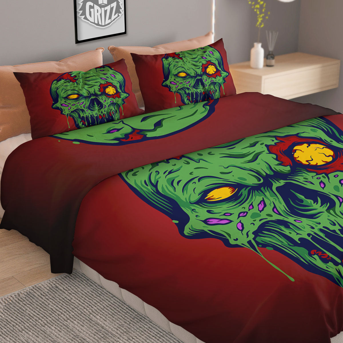 Skull Zombie Scary Horror Print Duvet Cover Bedding Set
