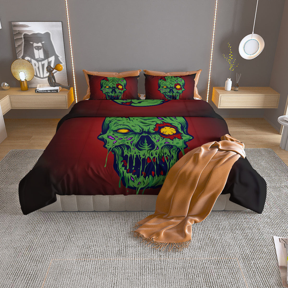 Skull Zombie Scary Horror Print Duvet Cover Bedding Set
