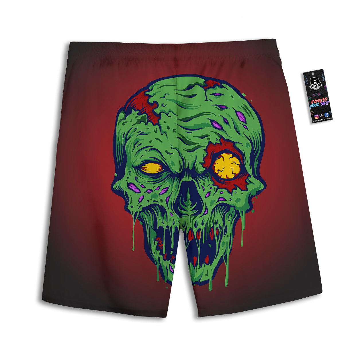 Skull Zombie Scary Horror Print Men's Athletic Shorts