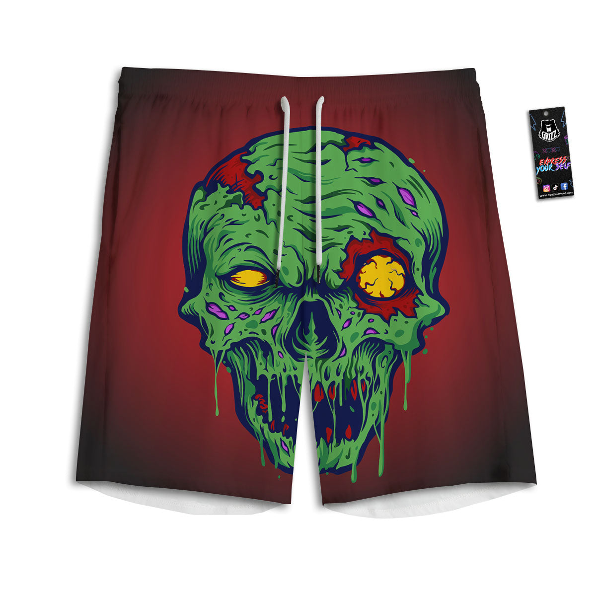 Skull Zombie Scary Horror Print Men's Athletic Shorts