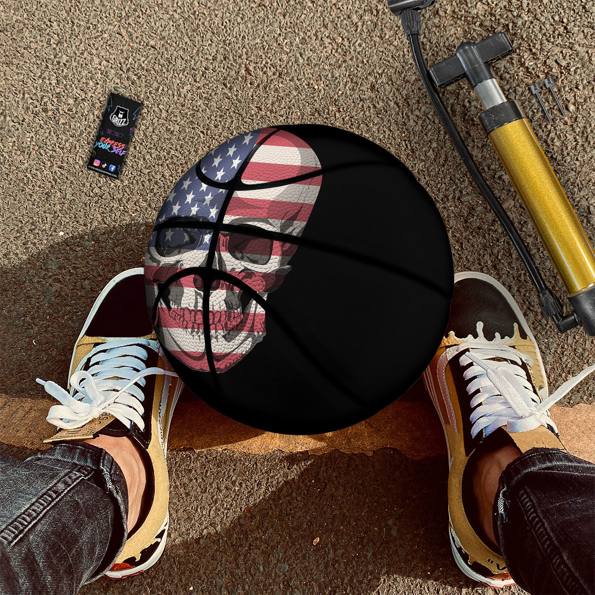 Skull American Flag Print Basketball
