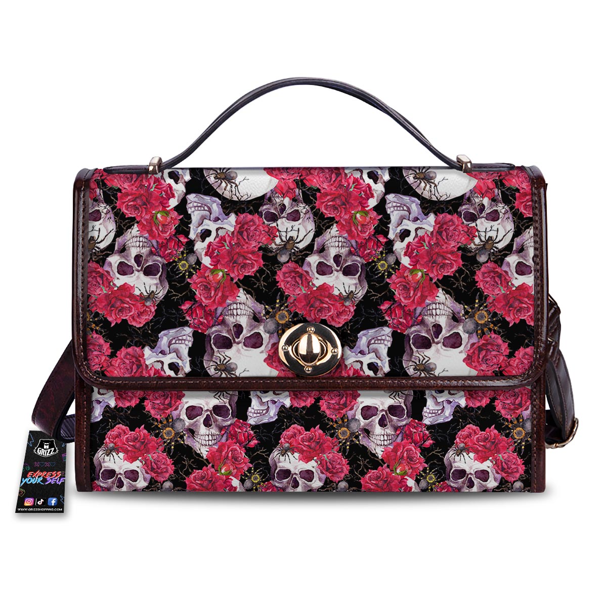 Skull And Rose Print Pattern Women's Satchel Bag