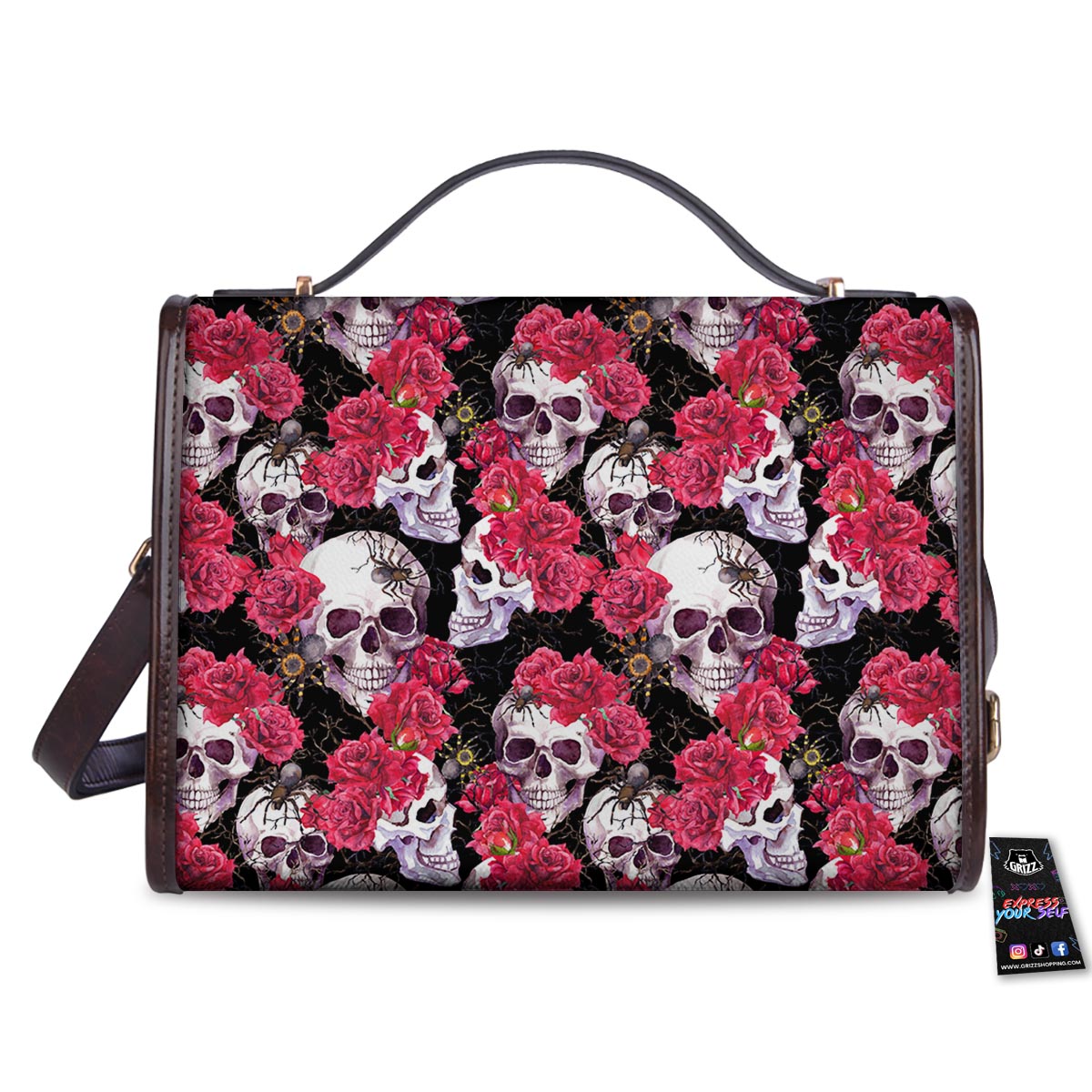 Skull And Rose Print Pattern Women's Satchel Bag