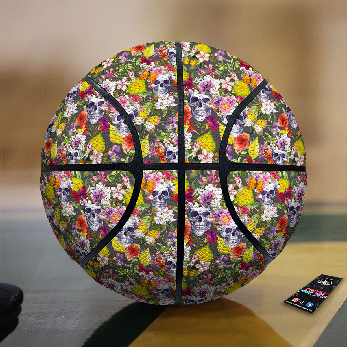 Skull Blossom Flowers Print Pattern Basketball