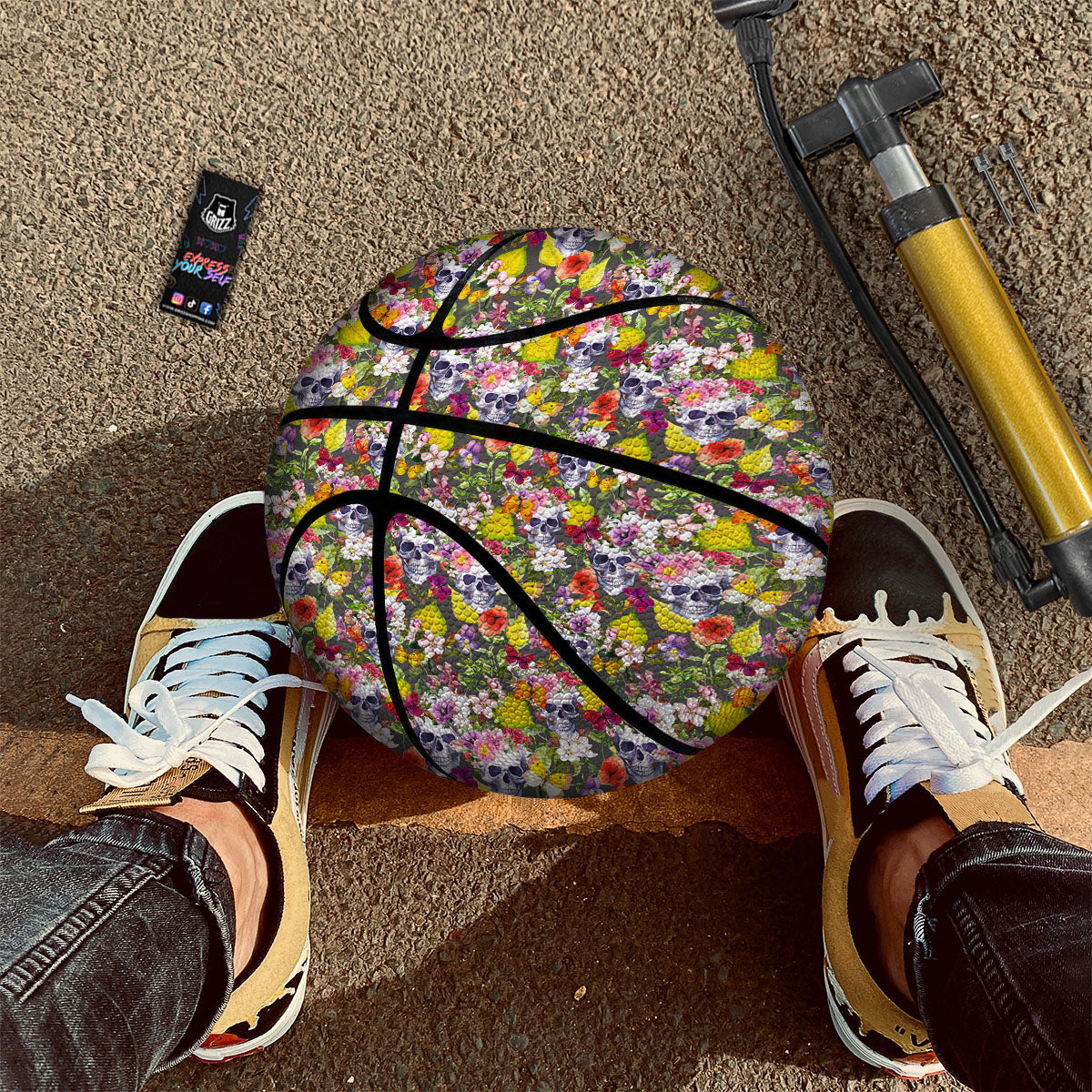 Skull Blossom Flowers Print Pattern Basketball
