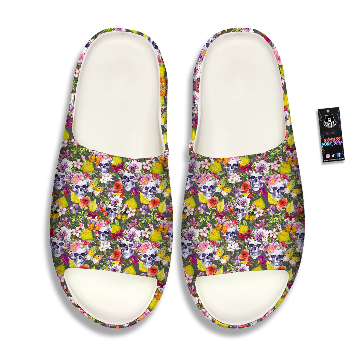Skull Blossom Flowers Print Pattern Sandals-grizzshop