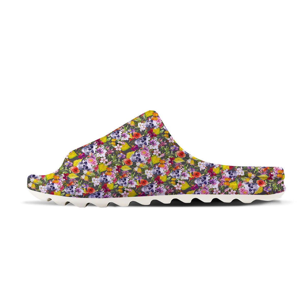 Skull Blossom Flowers Print Pattern Sandals-grizzshop