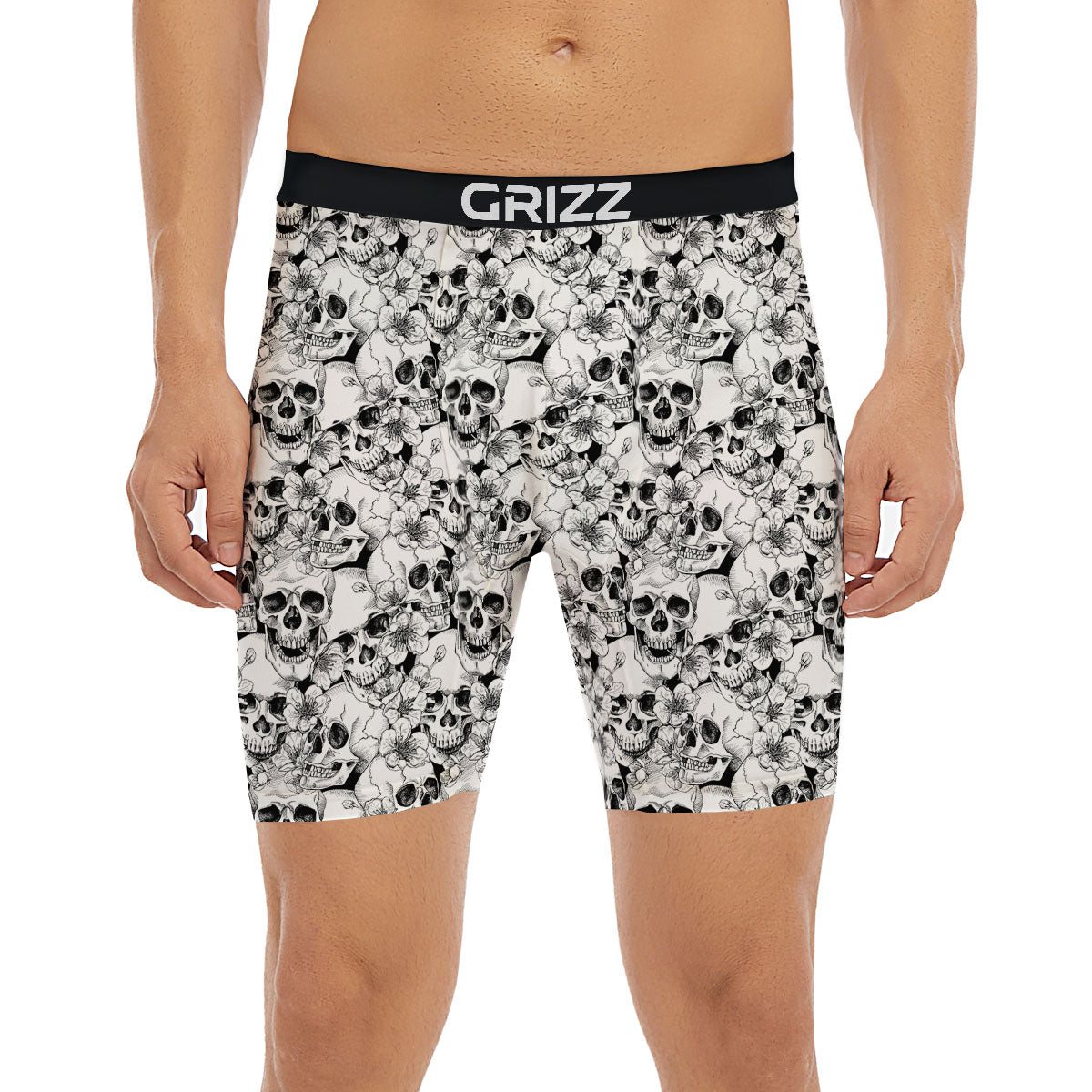 Skull Blossom Peony Print Pattern Boxer Briefs