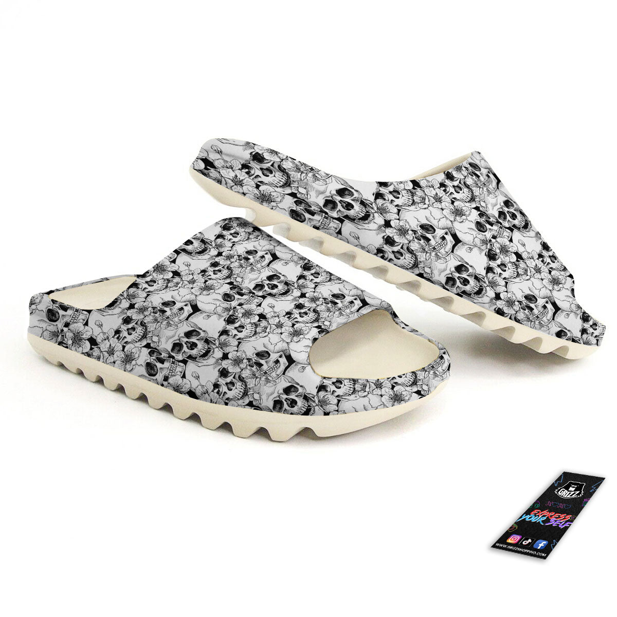 Skull Blossom Peony Print Pattern Sandals-grizzshop