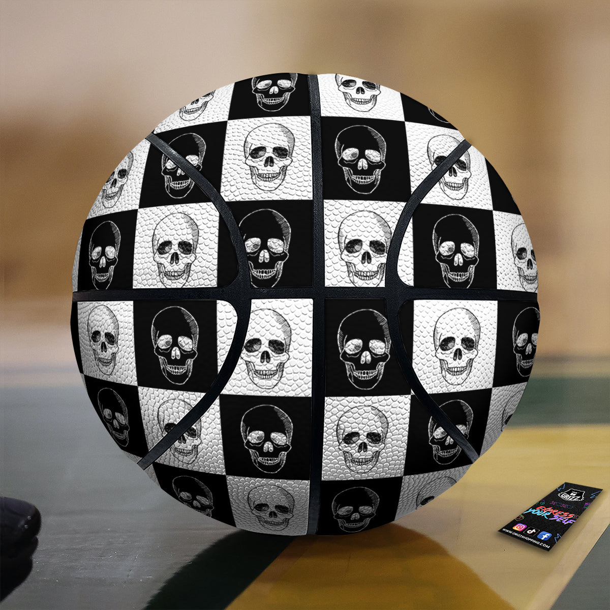 Skull Checkered Print Pattern Basketball