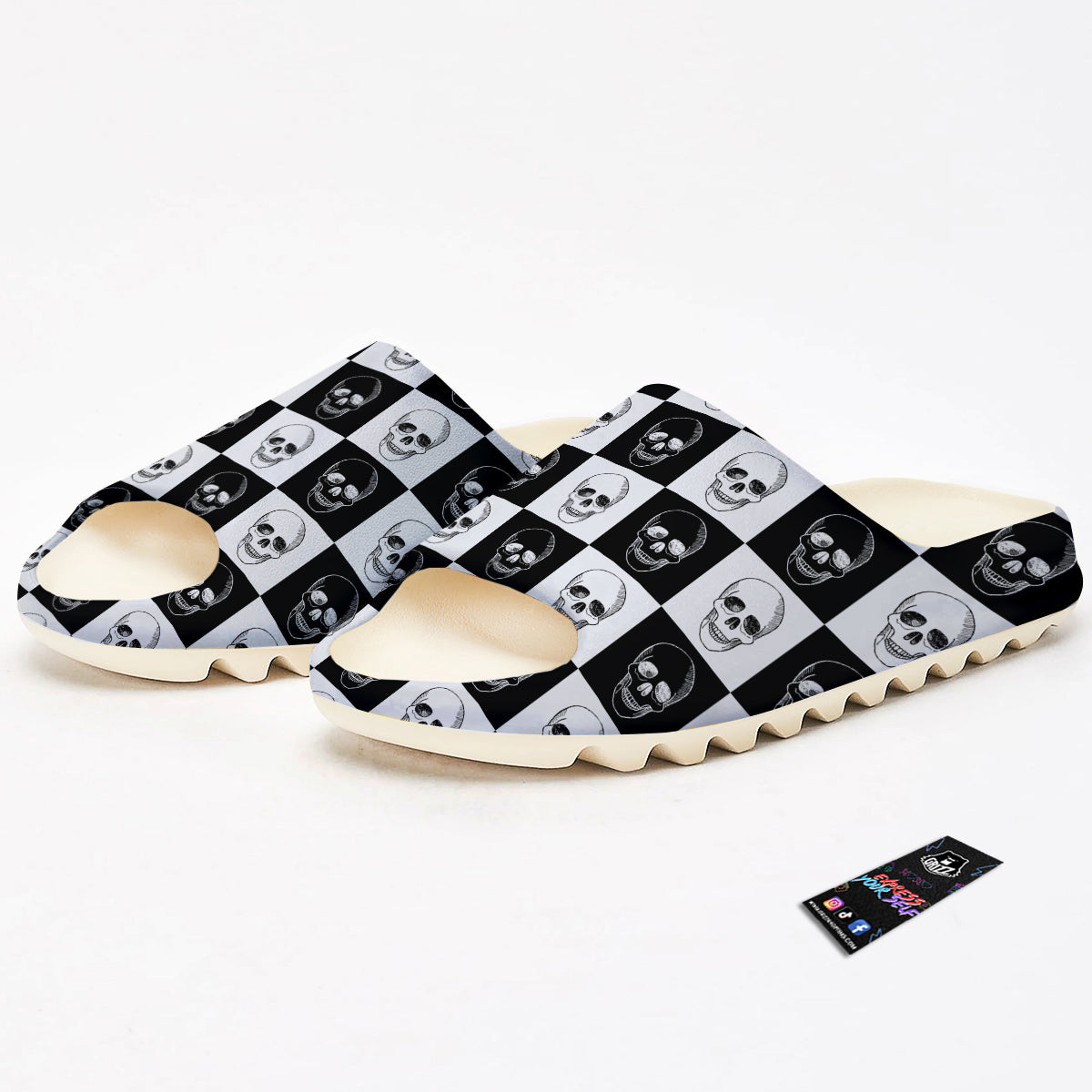 Skull Checkered Print Pattern Sandals-grizzshop