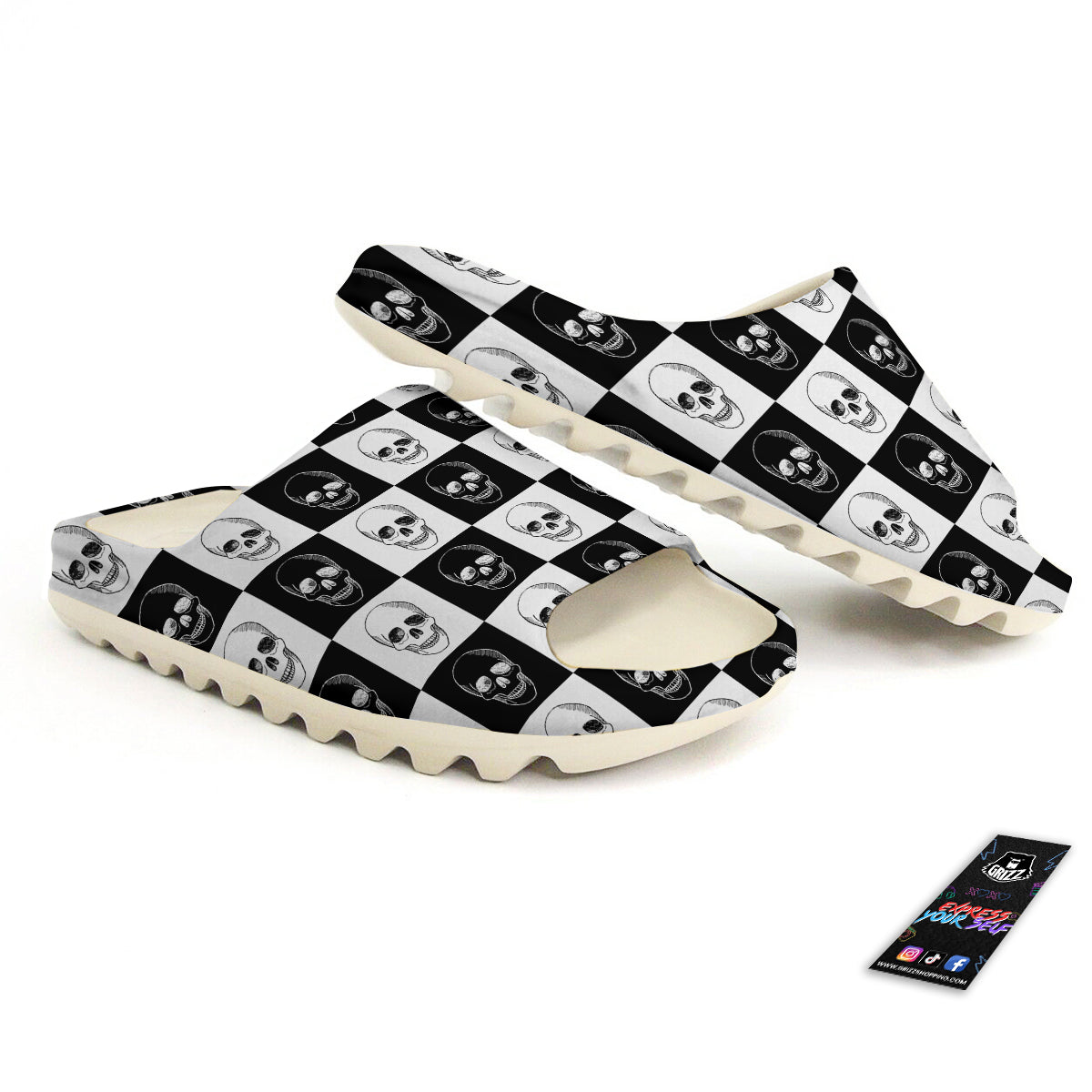 Skull Checkered Print Pattern Sandals-grizzshop