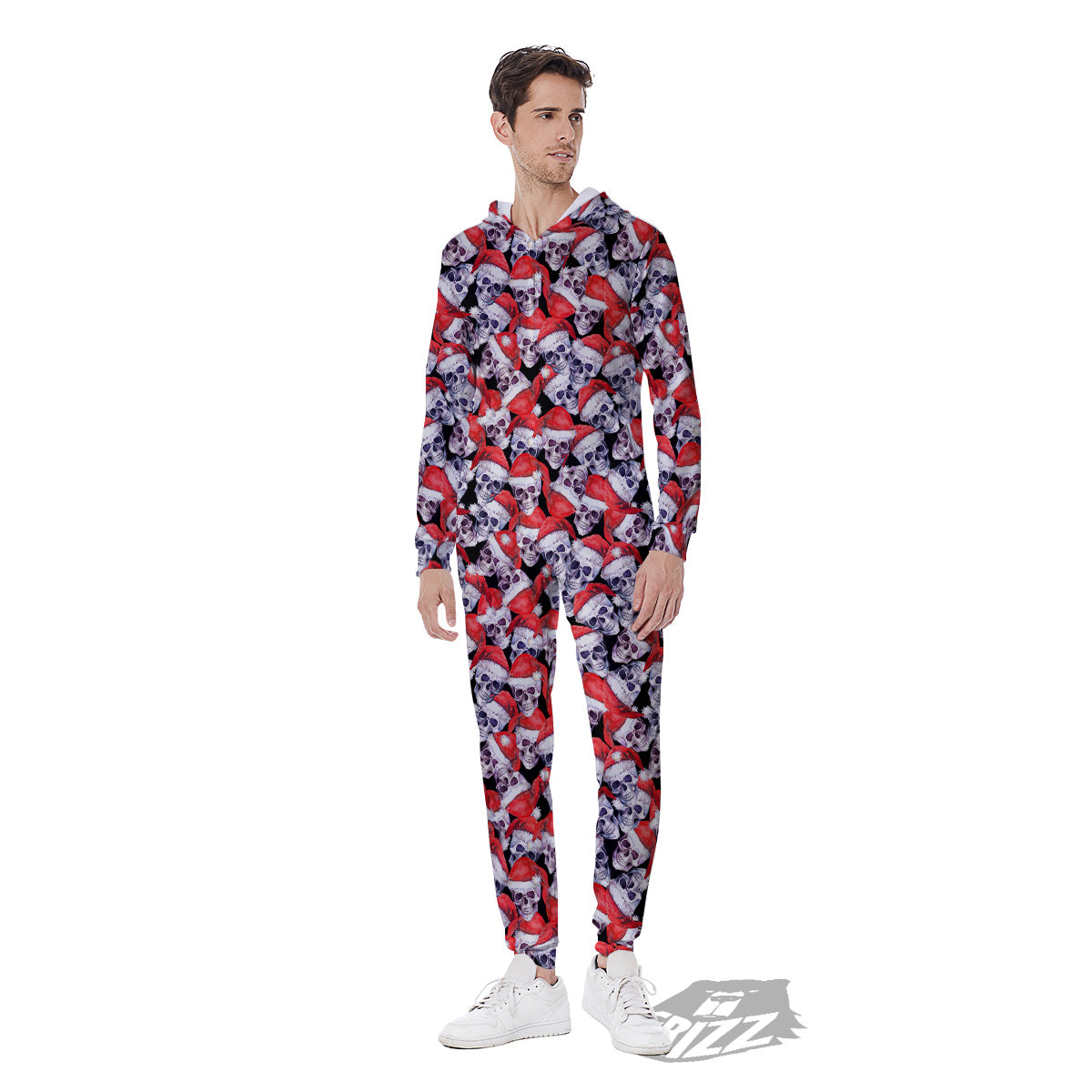 Skull Christmas Santa Print Pattern Men's Jumpsuit-grizzshop