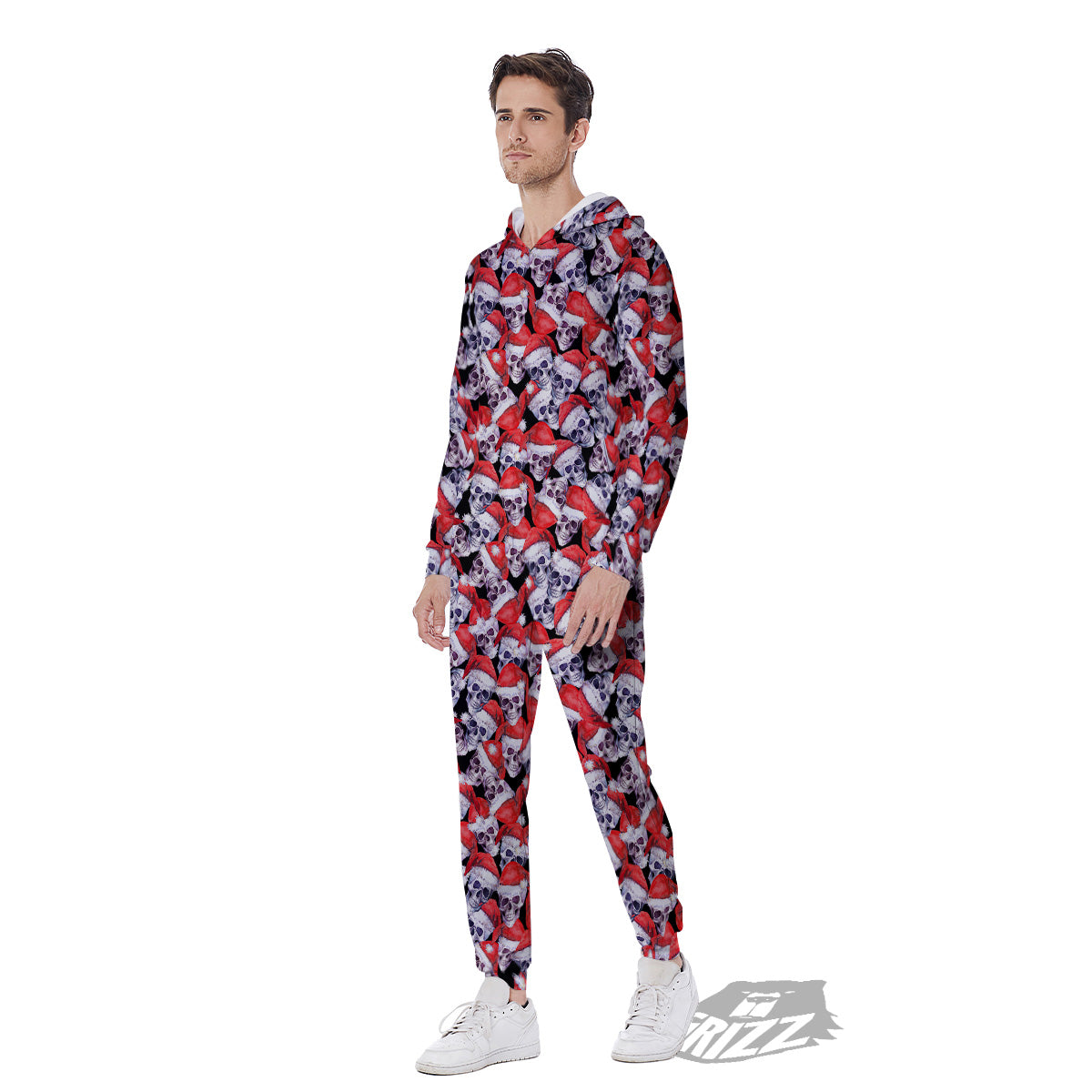 Skull Christmas Santa Print Pattern Men's Jumpsuit-grizzshop