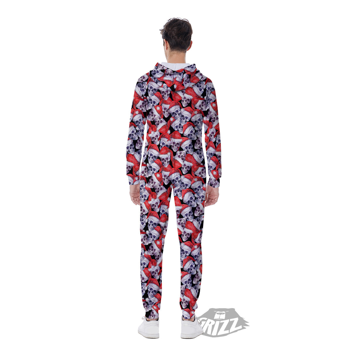 Skull Christmas Santa Print Pattern Men's Jumpsuit-grizzshop