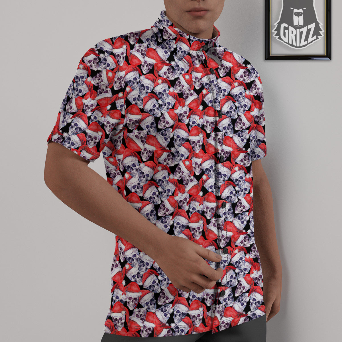 Skull Christmas Santa Print Pattern Untucked Shirts-grizzshop