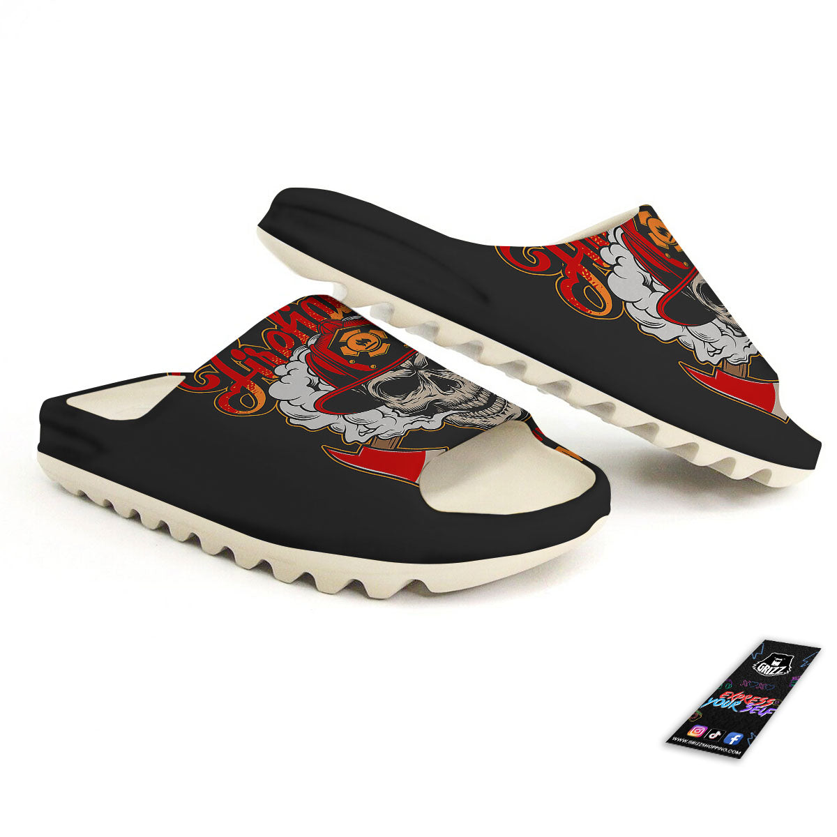 Skull Firefighter Department Print Sandals-grizzshop