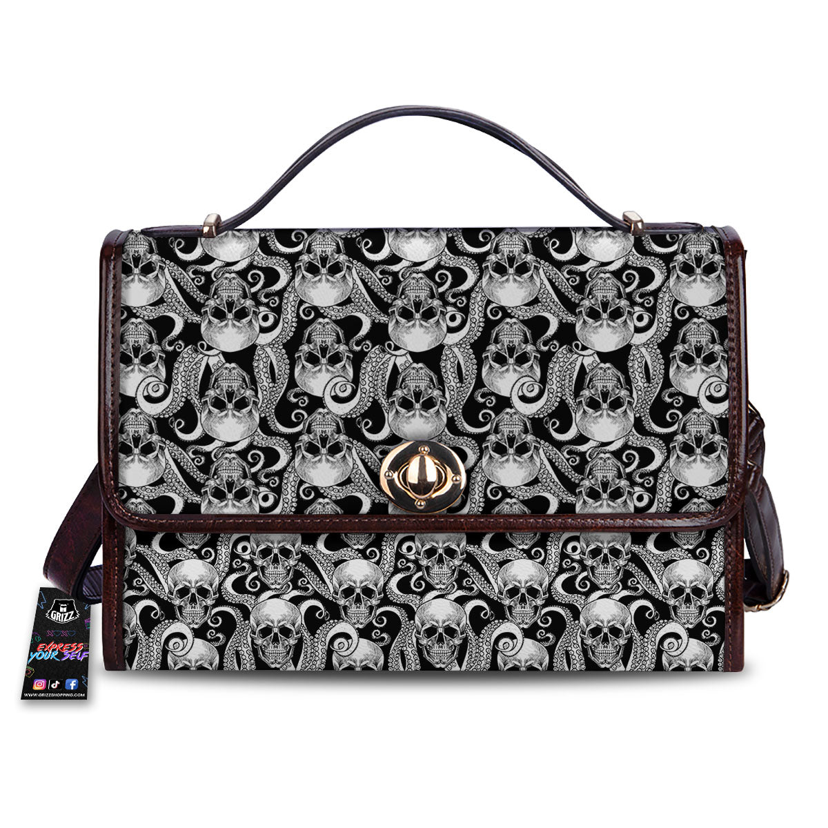 Skull Octopus Tentacles Print Pattern Women's Satchel Bag
