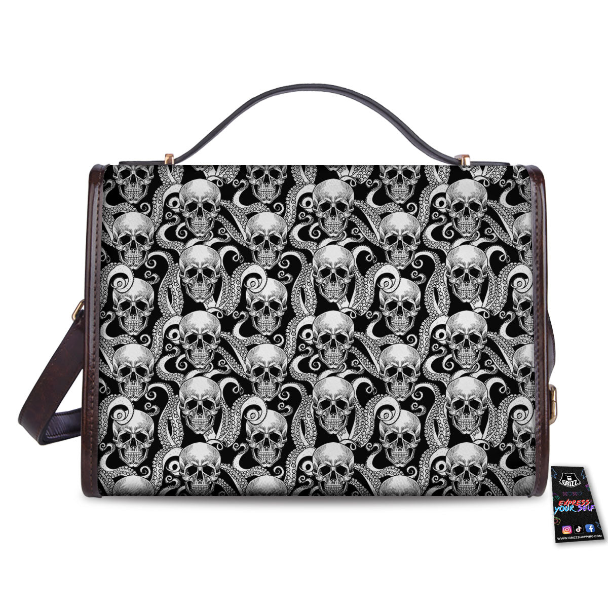 Skull Octopus Tentacles Print Pattern Women's Satchel Bag
