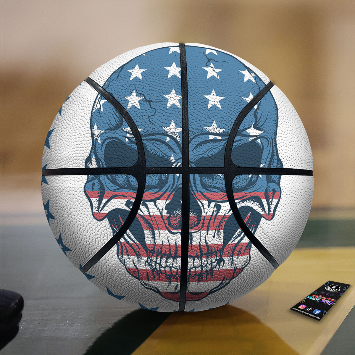 Skull Patriotic American Print Basketball