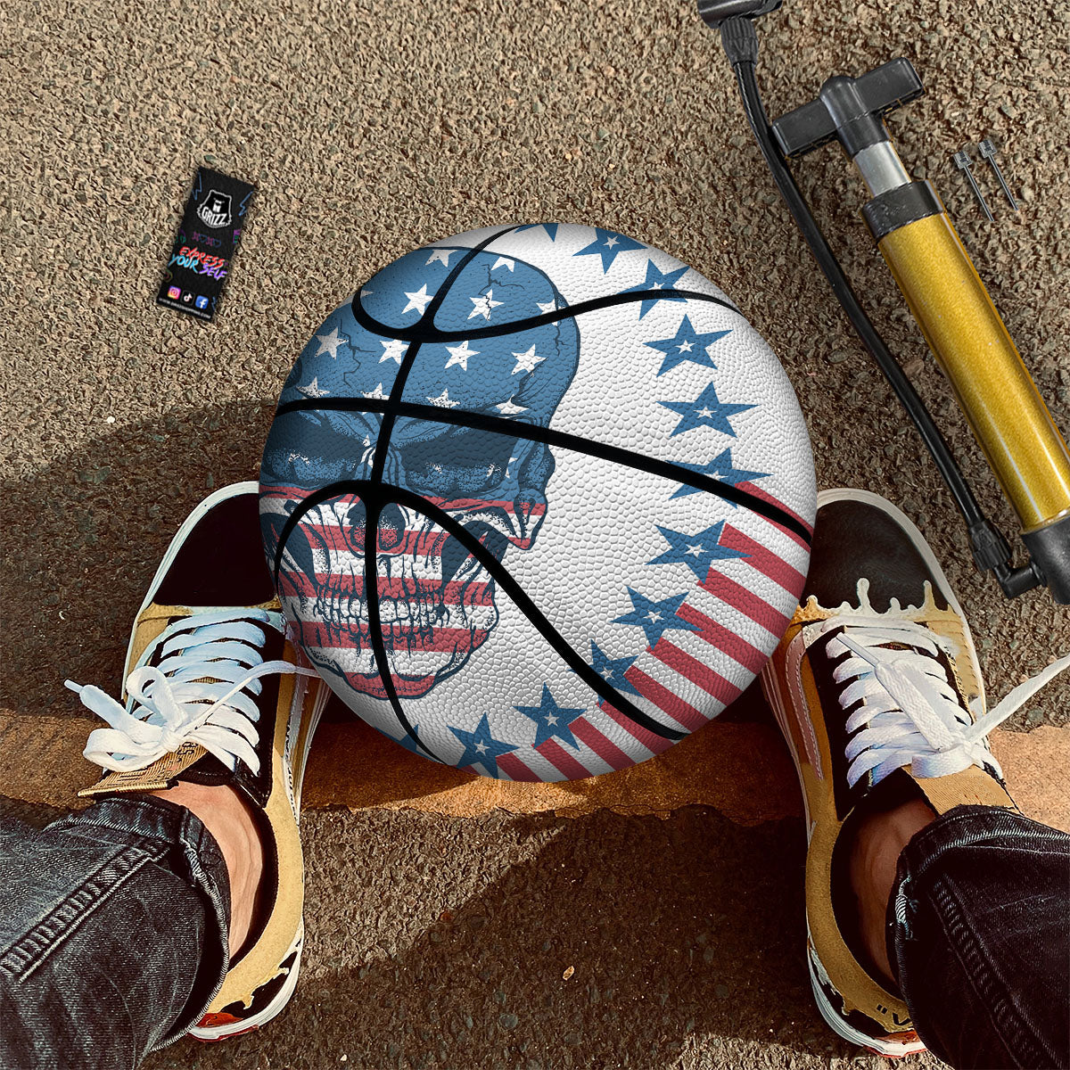 Skull Patriotic American Print Basketball