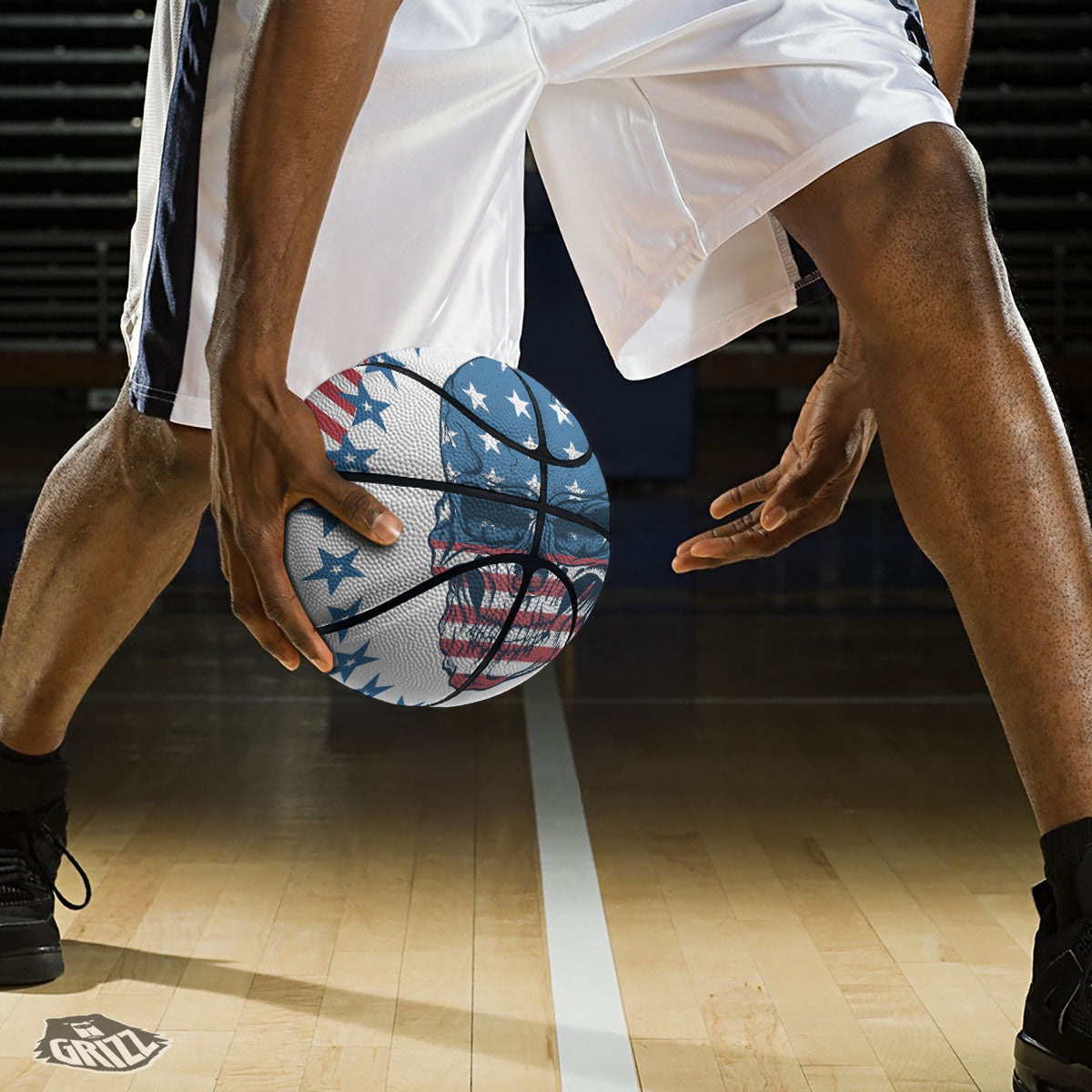 Skull Patriotic American Print Basketball