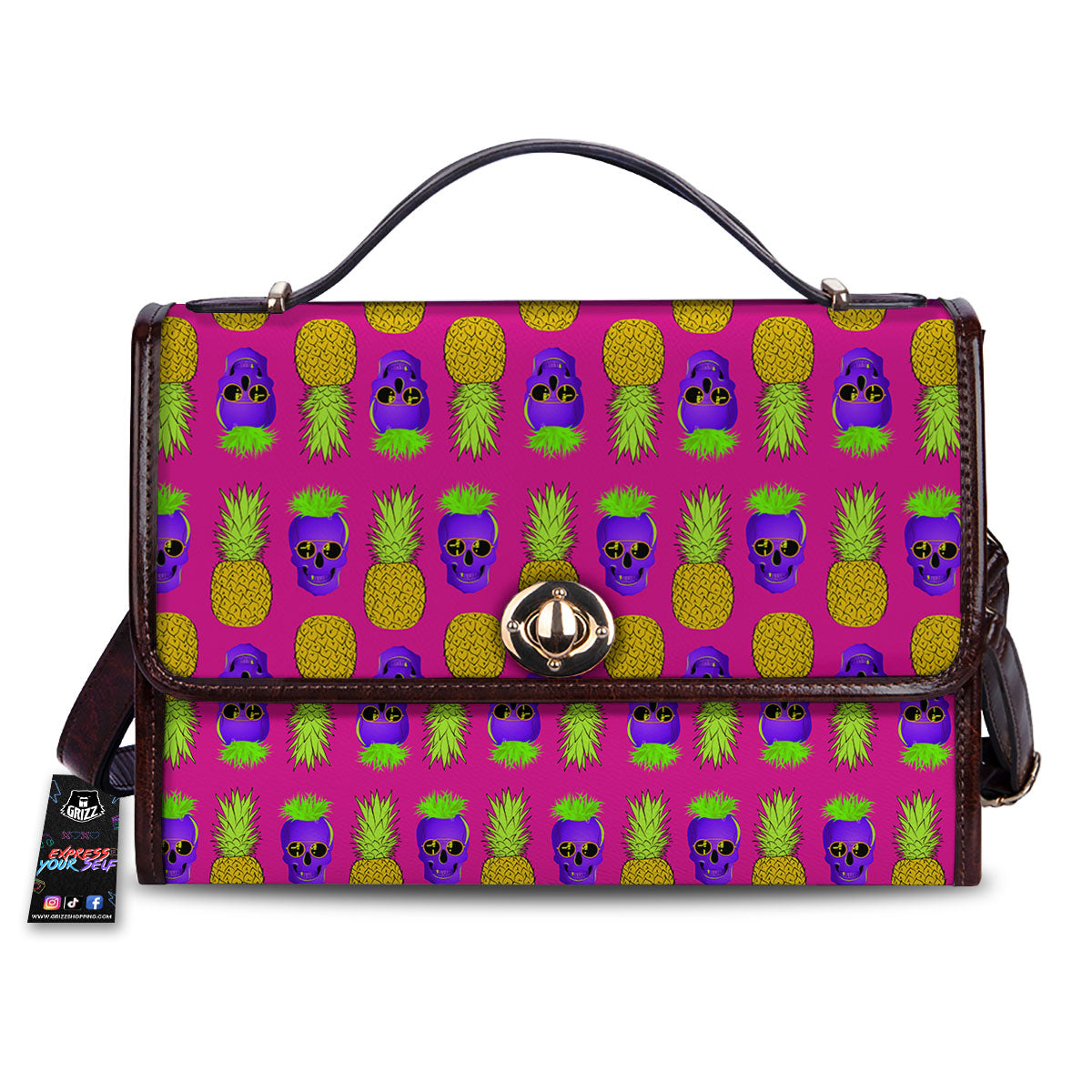 Skull Pineapple Print Pattern Women's Satchel Bag