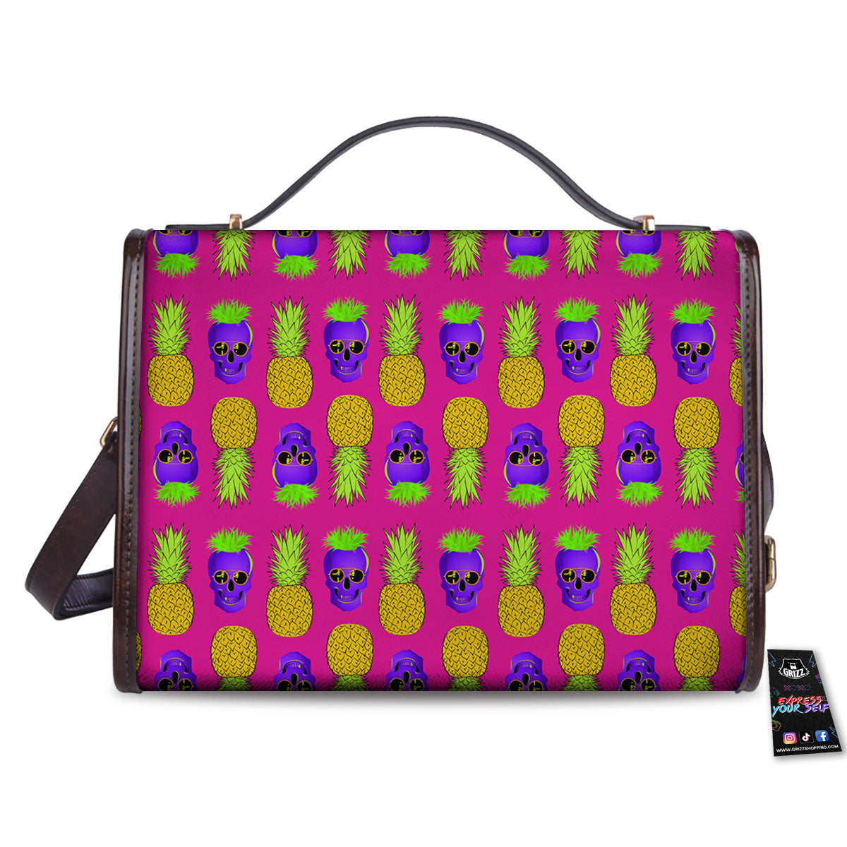 Skull Pineapple Print Pattern Women's Satchel Bag