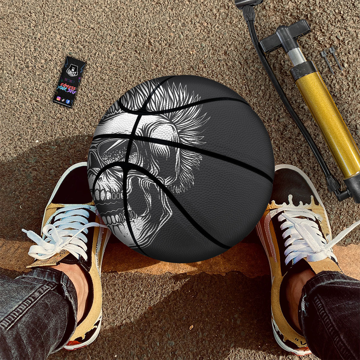 Skull Punk Monochrome Print Basketball