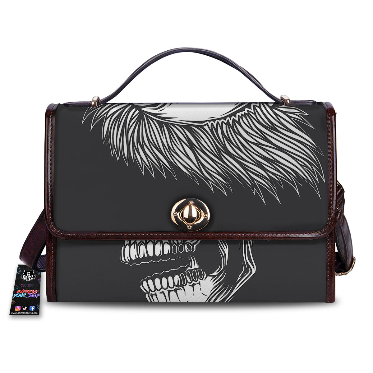Skull Punk Monochrome Print Women's Satchel Bag