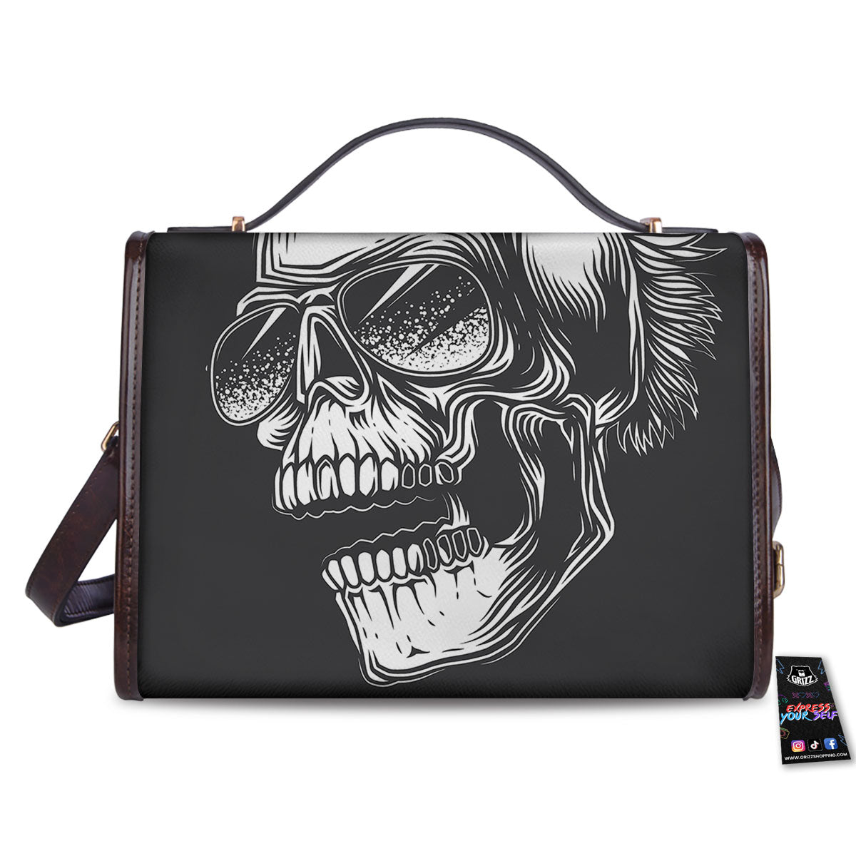 Skull Punk Monochrome Print Women's Satchel Bag