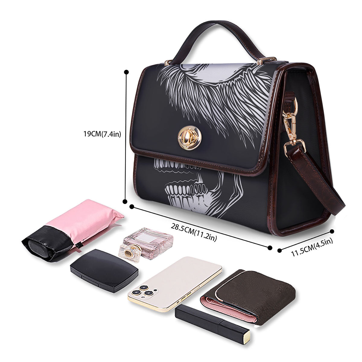 Skull Punk Monochrome Print Women's Satchel Bag
