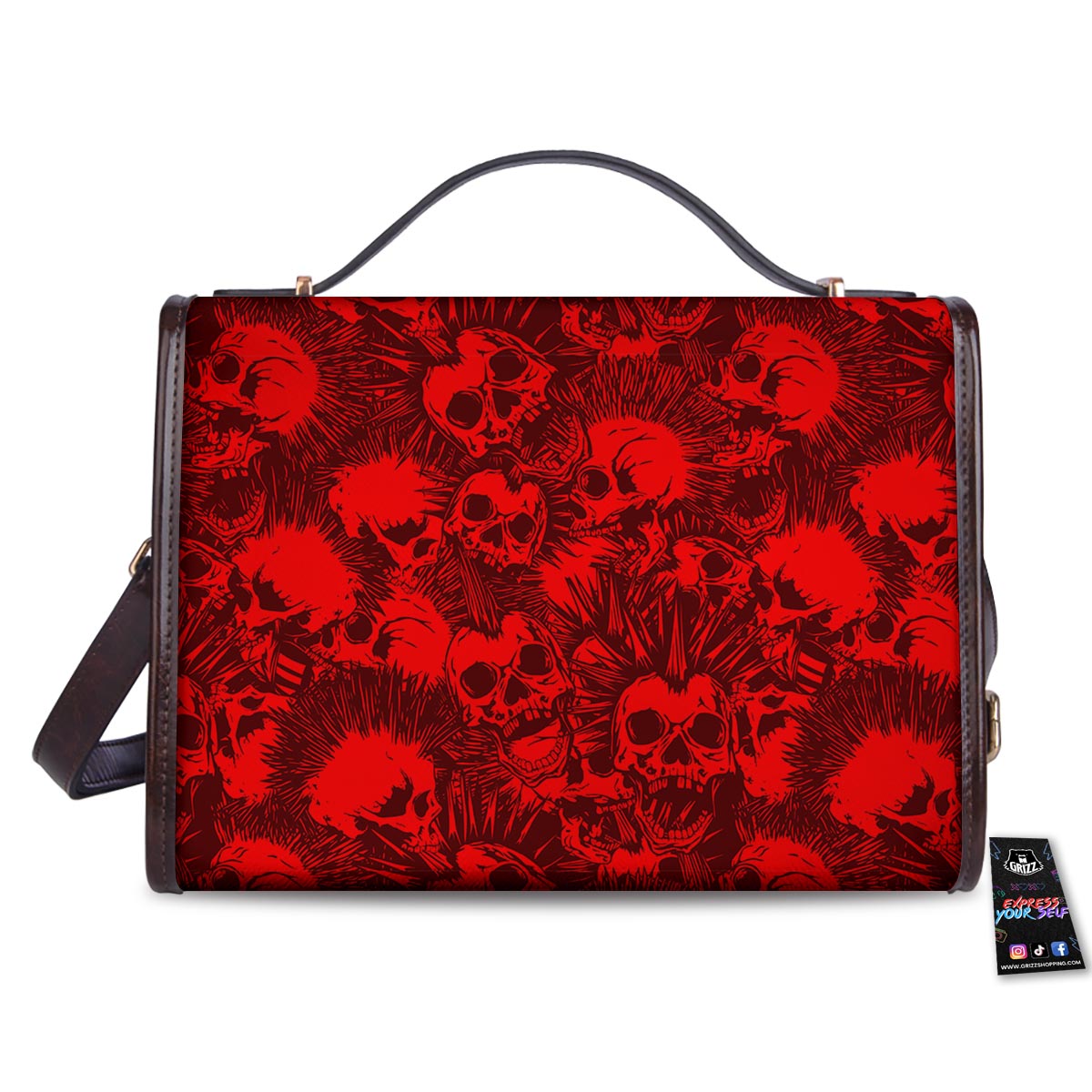 Skull Punk Red Print Pattern Women's Satchel Bag