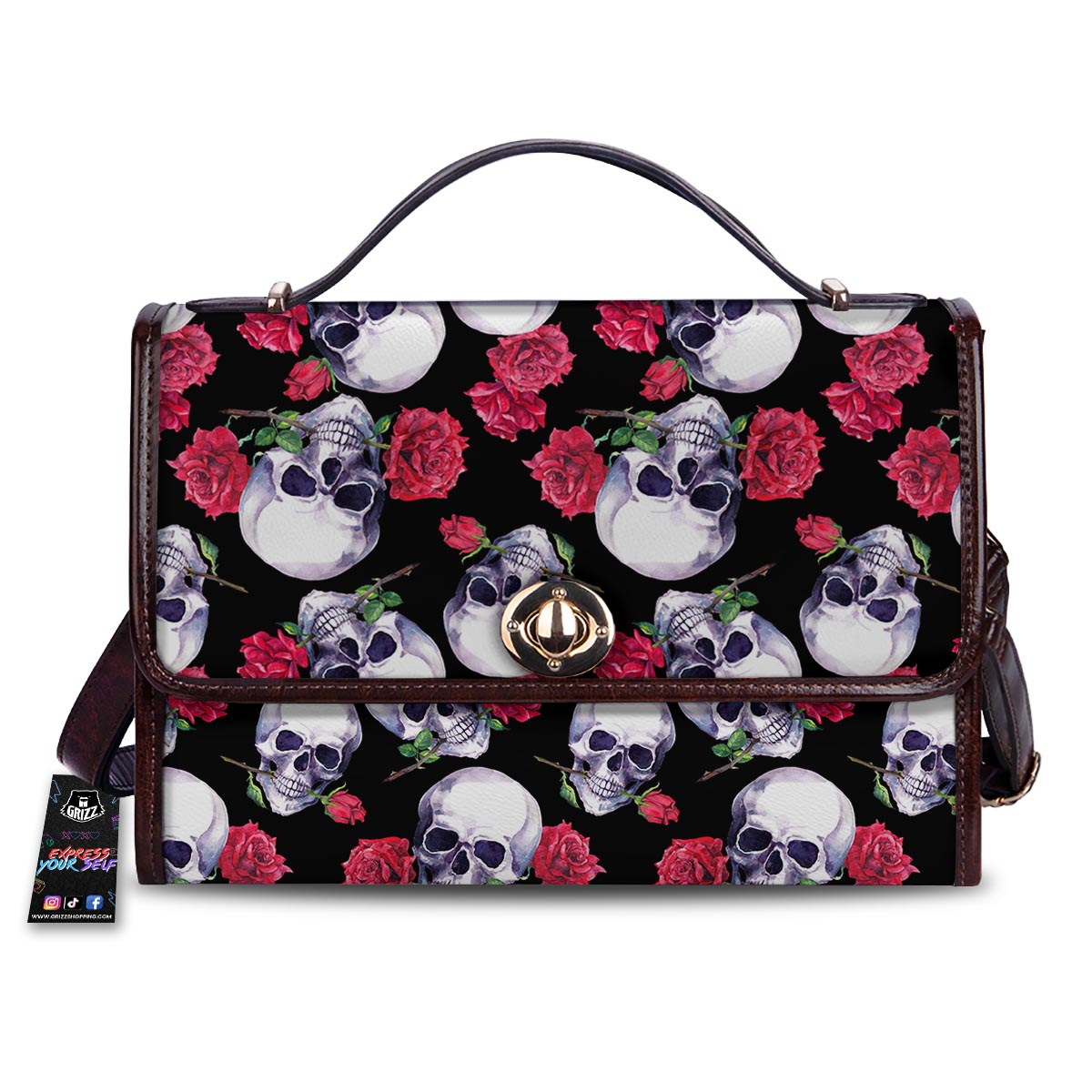 Skull Red Rose Print Pattern Women's Satchel Bag