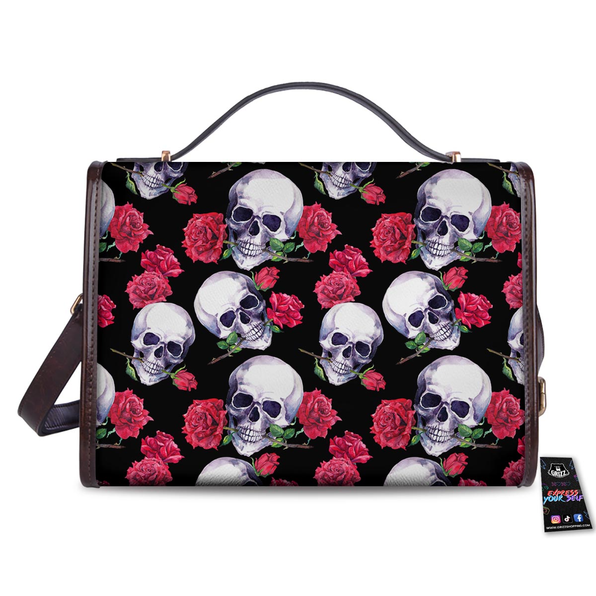 Skull Red Rose Print Pattern Women's Satchel Bag