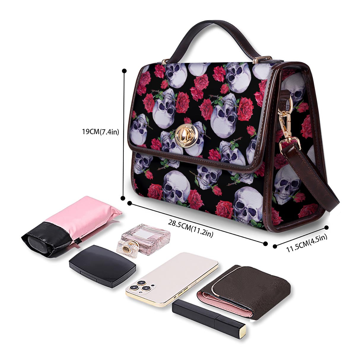 Skull Red Rose Print Pattern Women's Satchel Bag