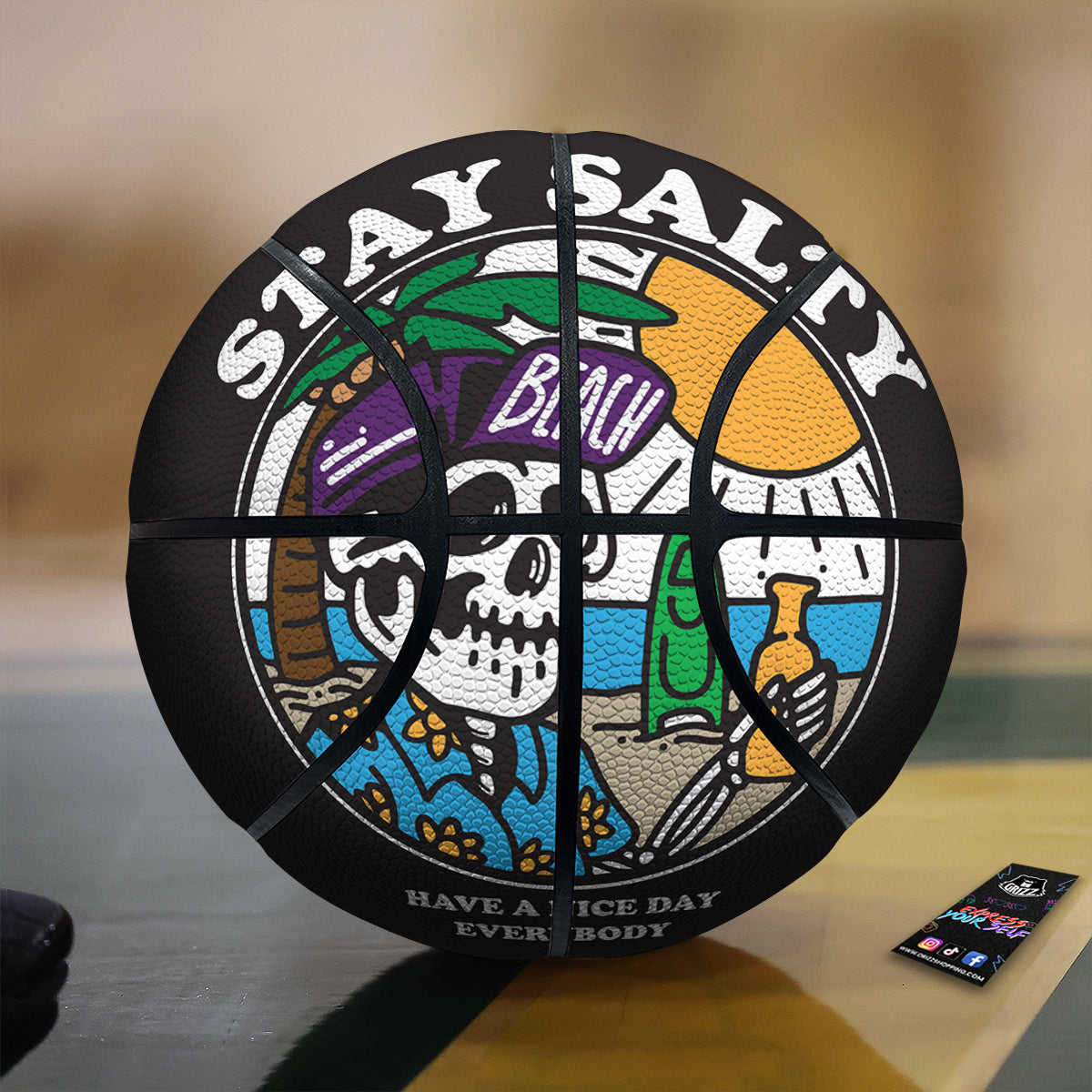 Skull Relax On Beach Print Basketball
