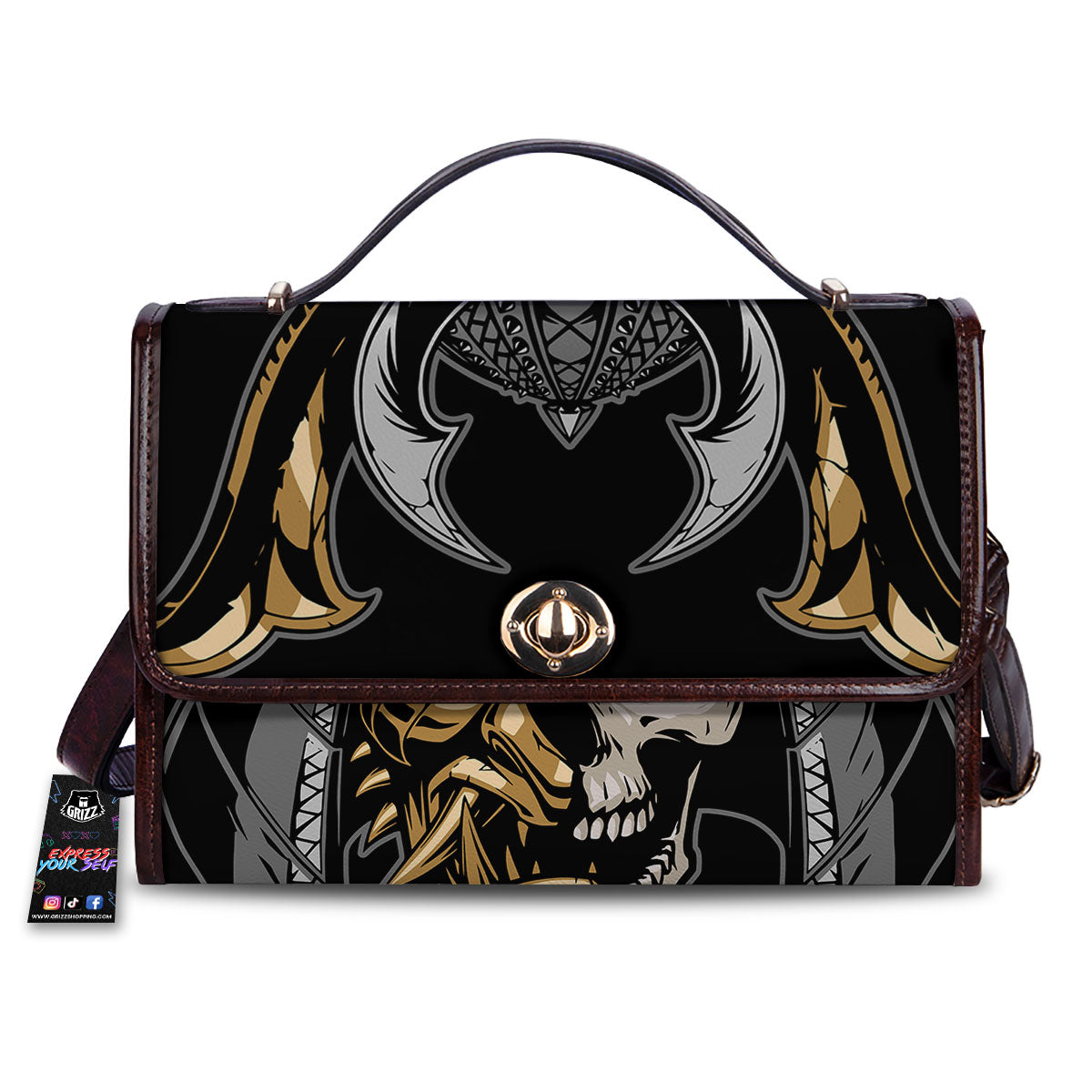 Skull Samurai Warrior Print Women's Satchel Bag