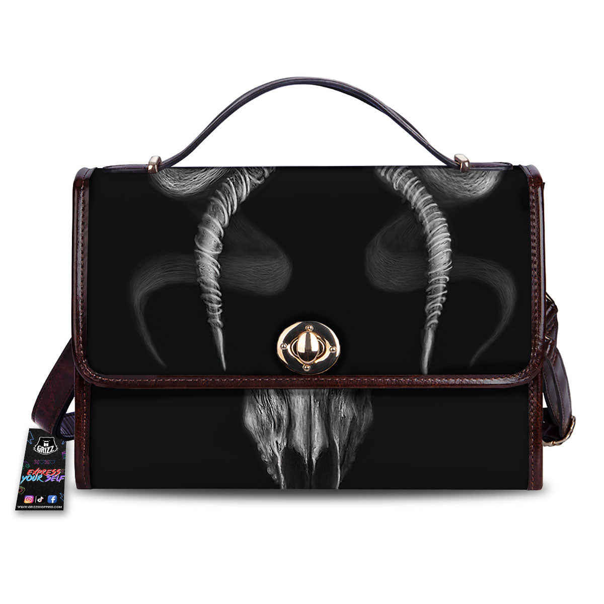 Skull Symbol Satan Goat Print Women's Satchel Bag