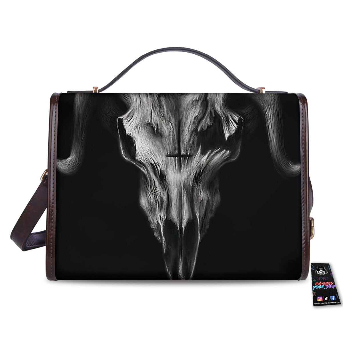 Skull Symbol Satan Goat Print Women's Satchel Bag