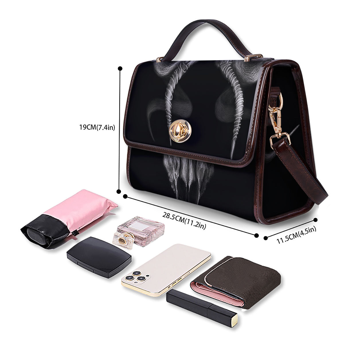 Skull Symbol Satan Goat Print Women's Satchel Bag