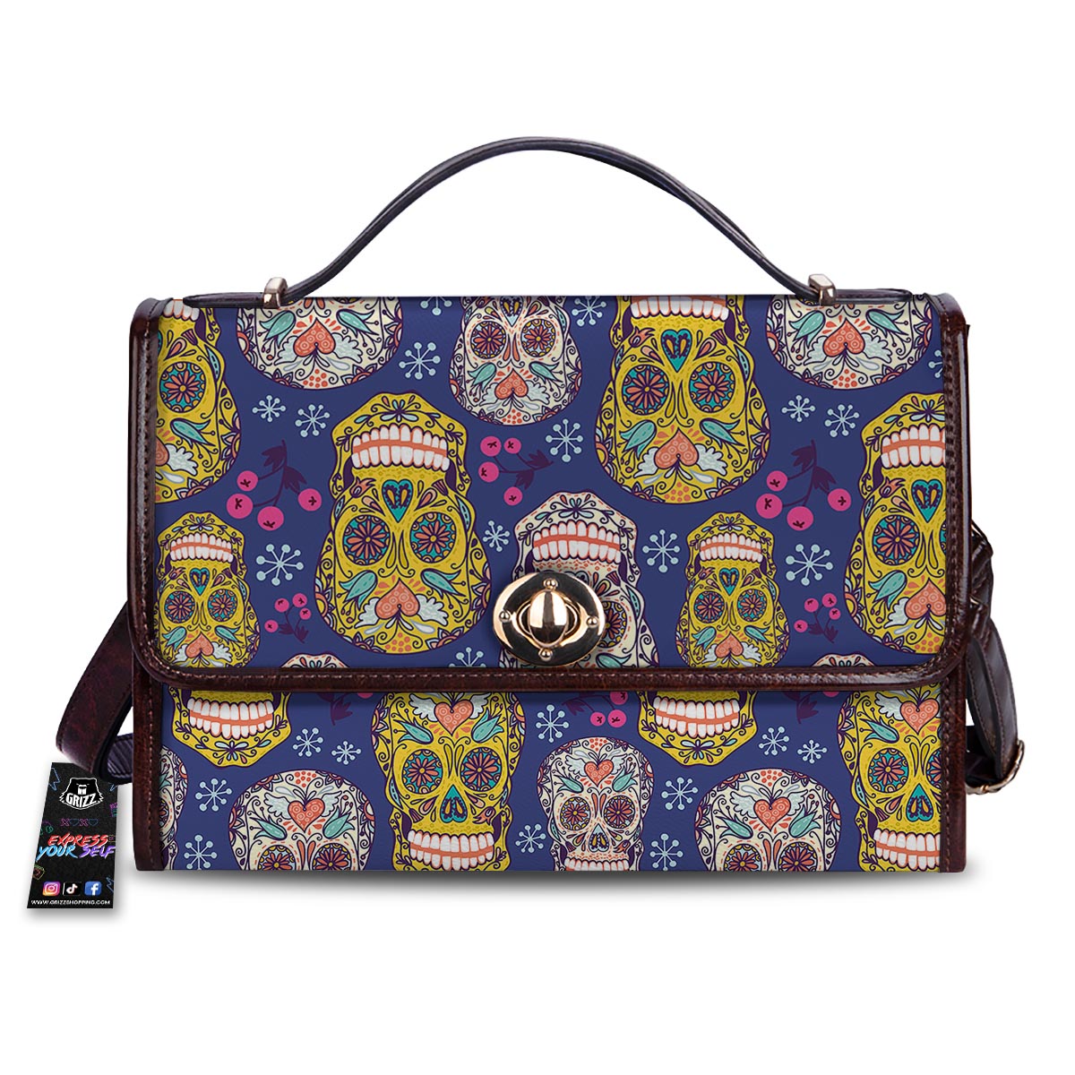 Skull Teal Sugar Print Pattern Women's Satchel Bag
