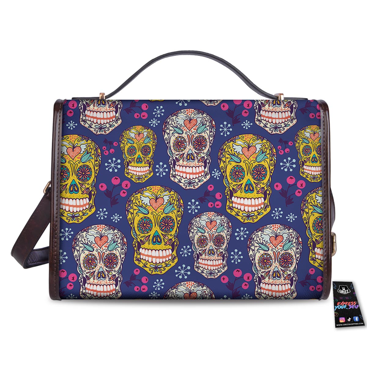 Skull Teal Sugar Print Pattern Women's Satchel Bag