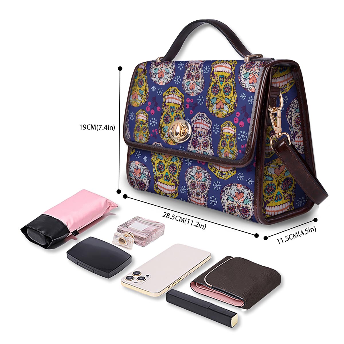 Skull Teal Sugar Print Pattern Women's Satchel Bag