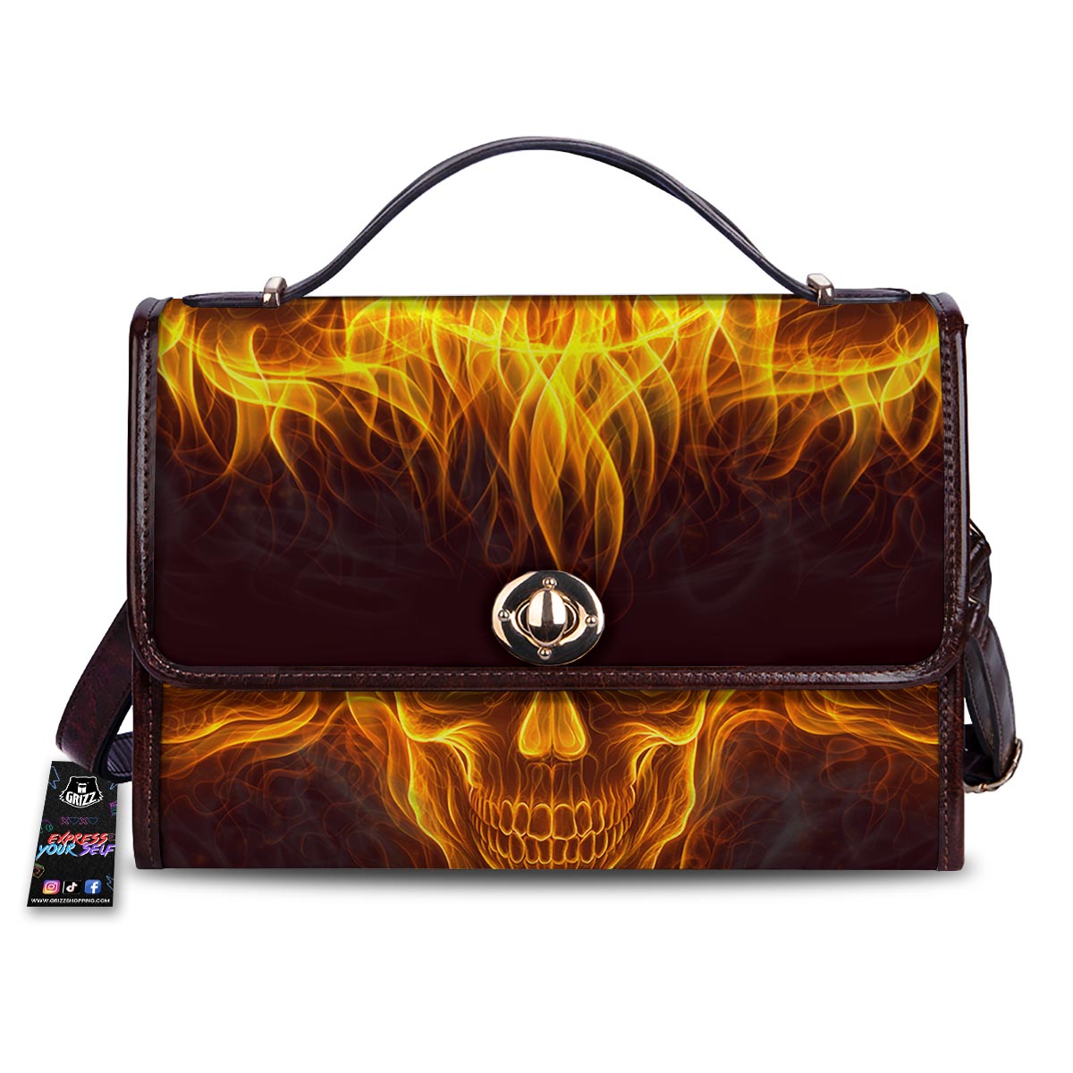 Skull Three Flaming Print Women's Satchel Bag
